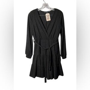 HYFVE Bootbarn Black Ribbed V Neck Long Sleeve Dress S NWT